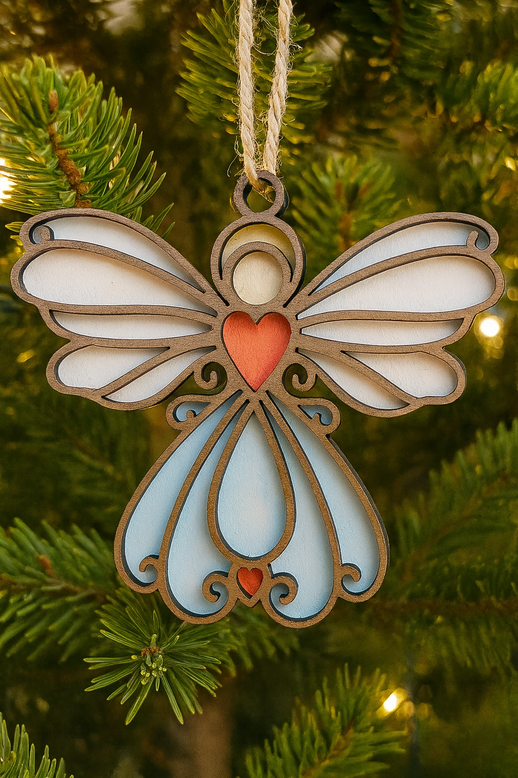 Angel ornament on Christmas tree