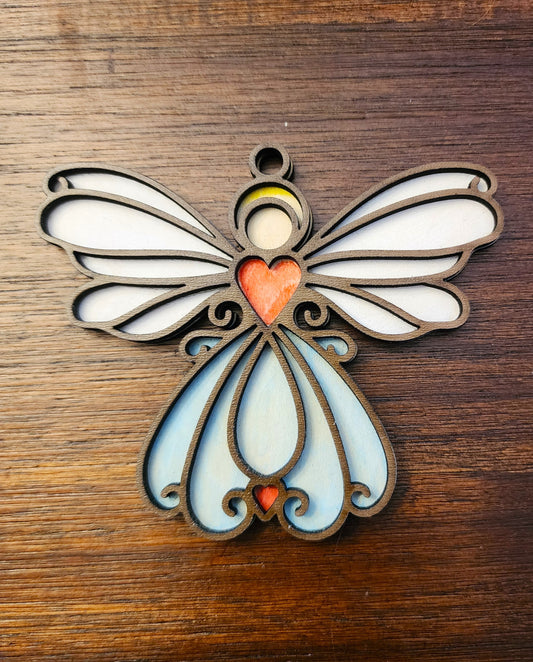Angel Ornament – Wooden Laser Cut with Heart Detail