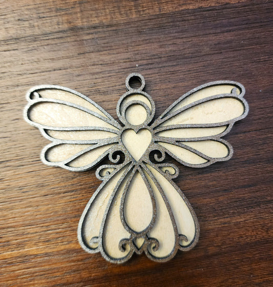 Angel Ornament – Wooden Laser Cut with Heart Detail