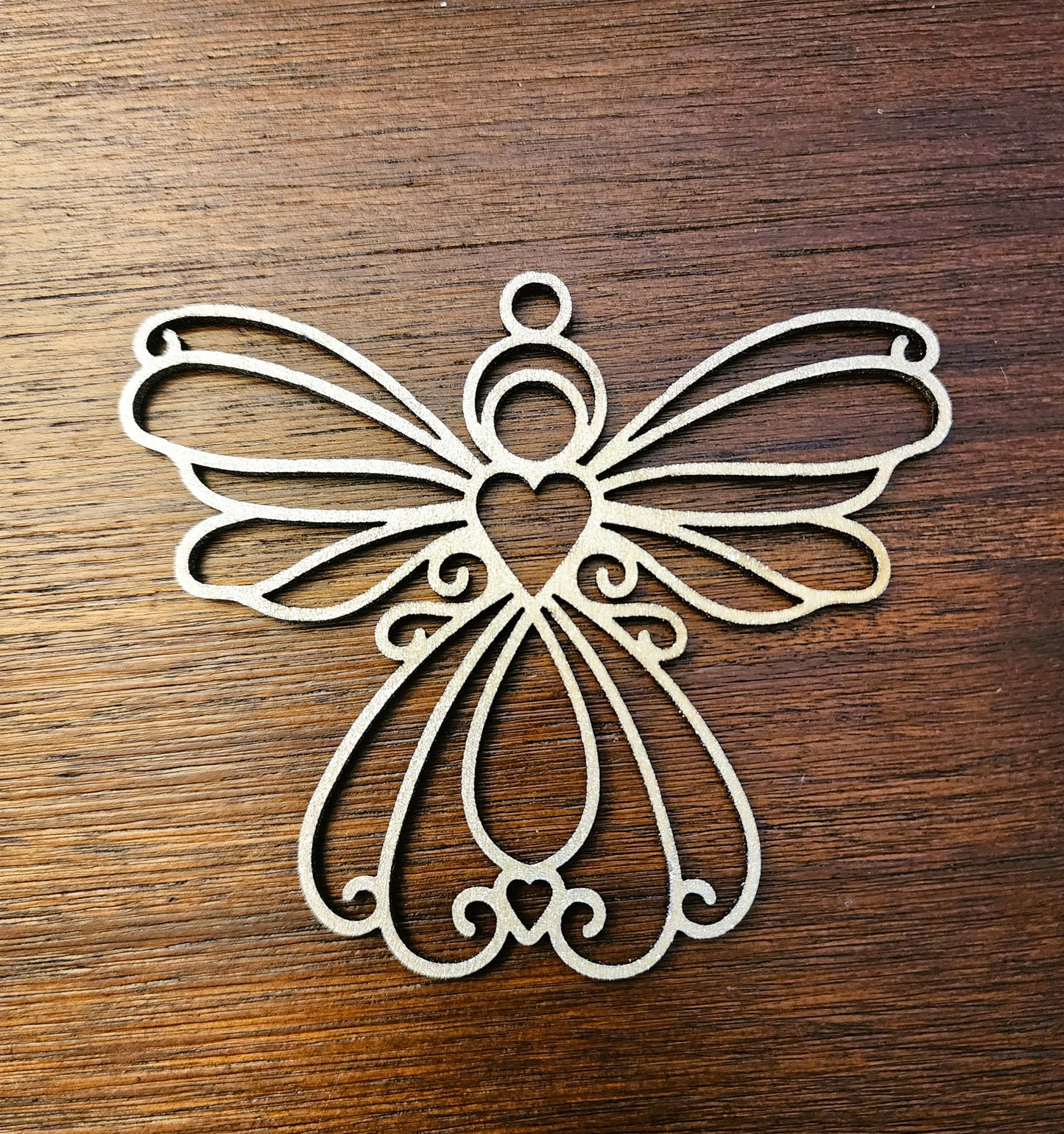 Wood Angel Ornament Outline Gold 