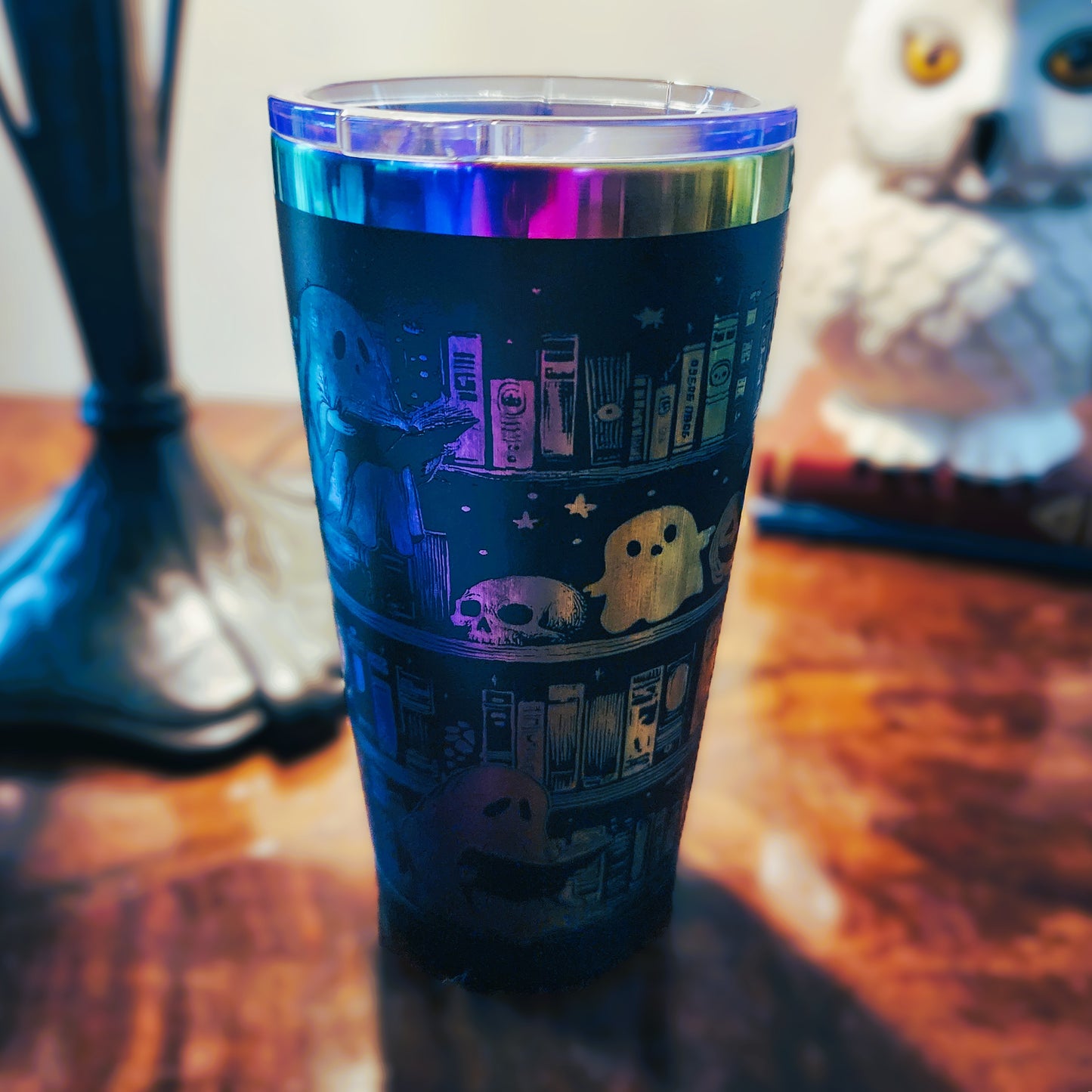 Boo Books! Halloween Reading Ghosts Tumbler – 20 oz Stainless Steel Cup with Lid & Straw