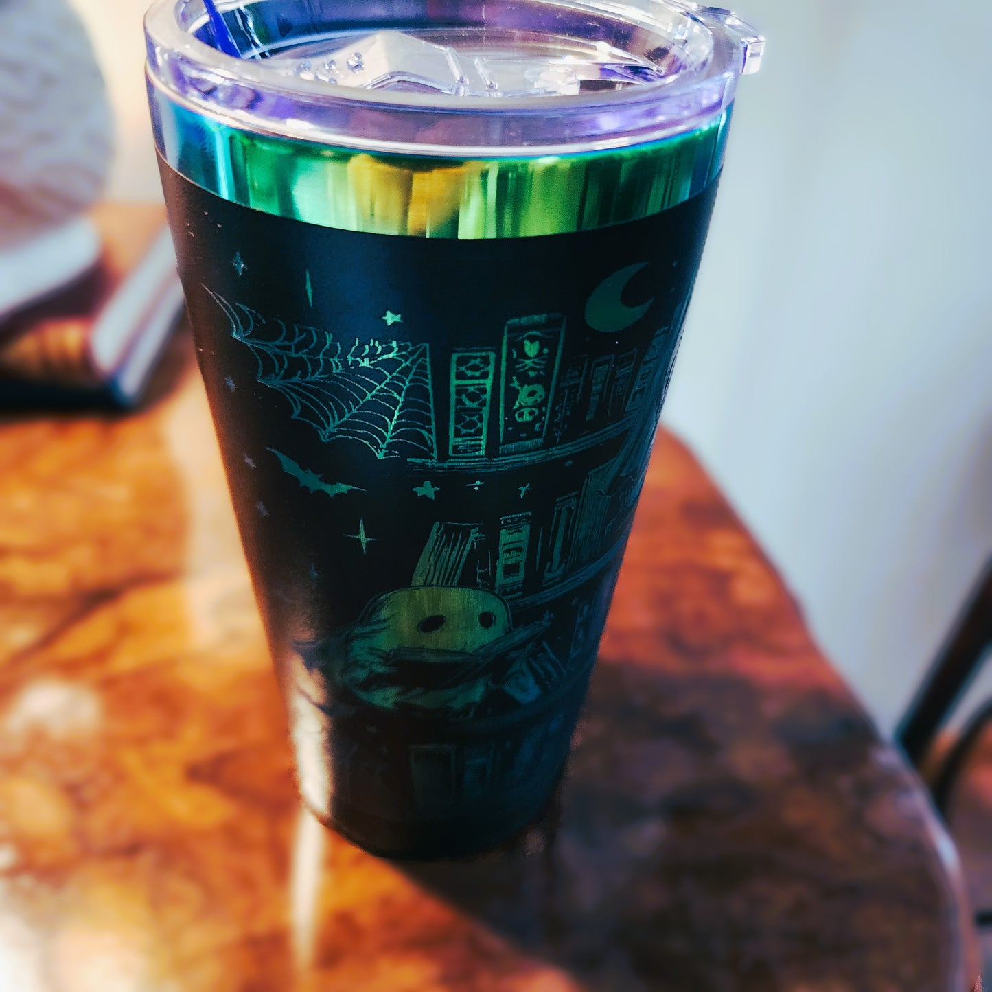 Boo Books! Halloween Reading Ghosts Tumbler – 20 oz Stainless Steel Cup with Lid & Straw