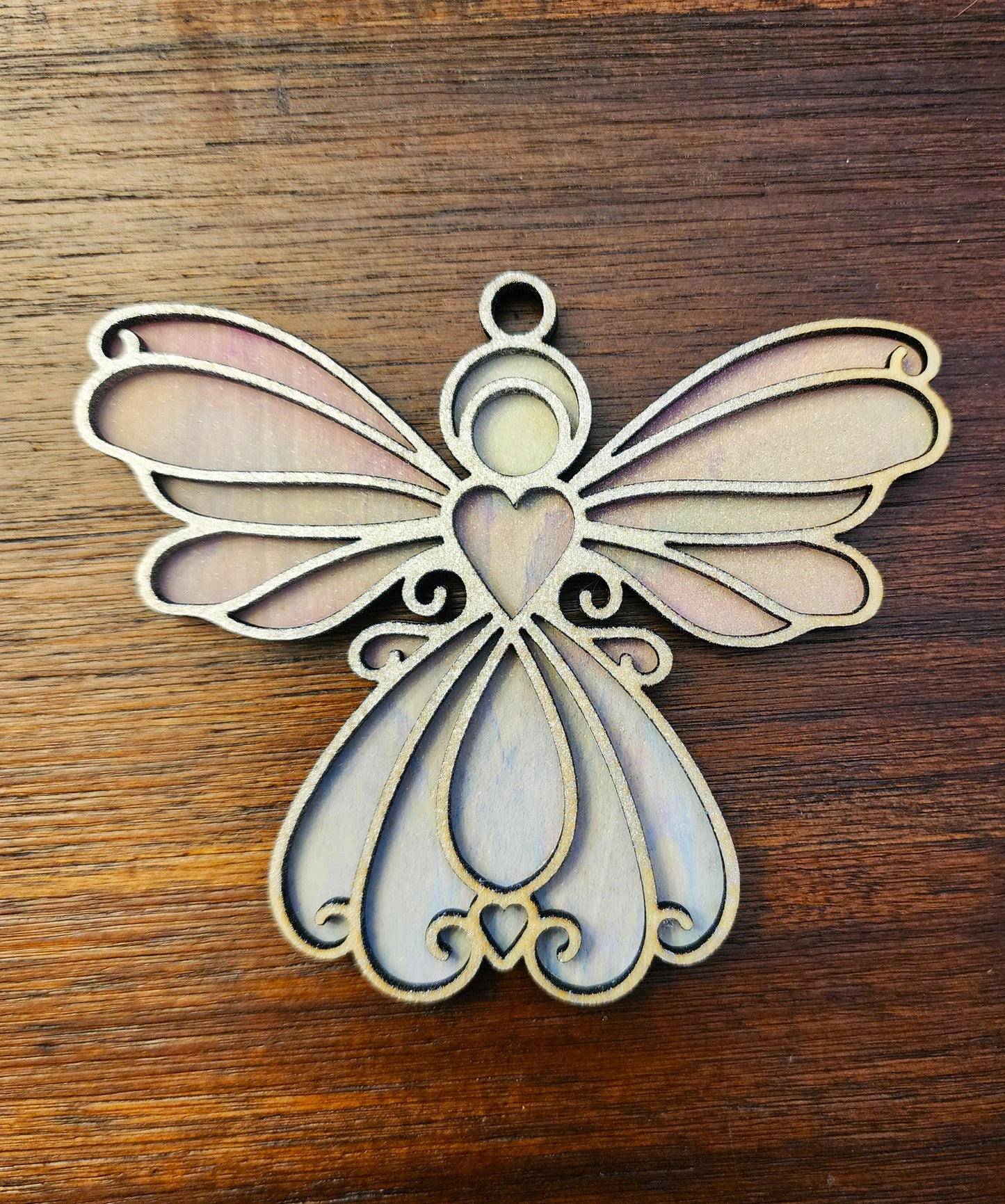 Pastel Background Gold Foreground Angel Ornament Wood