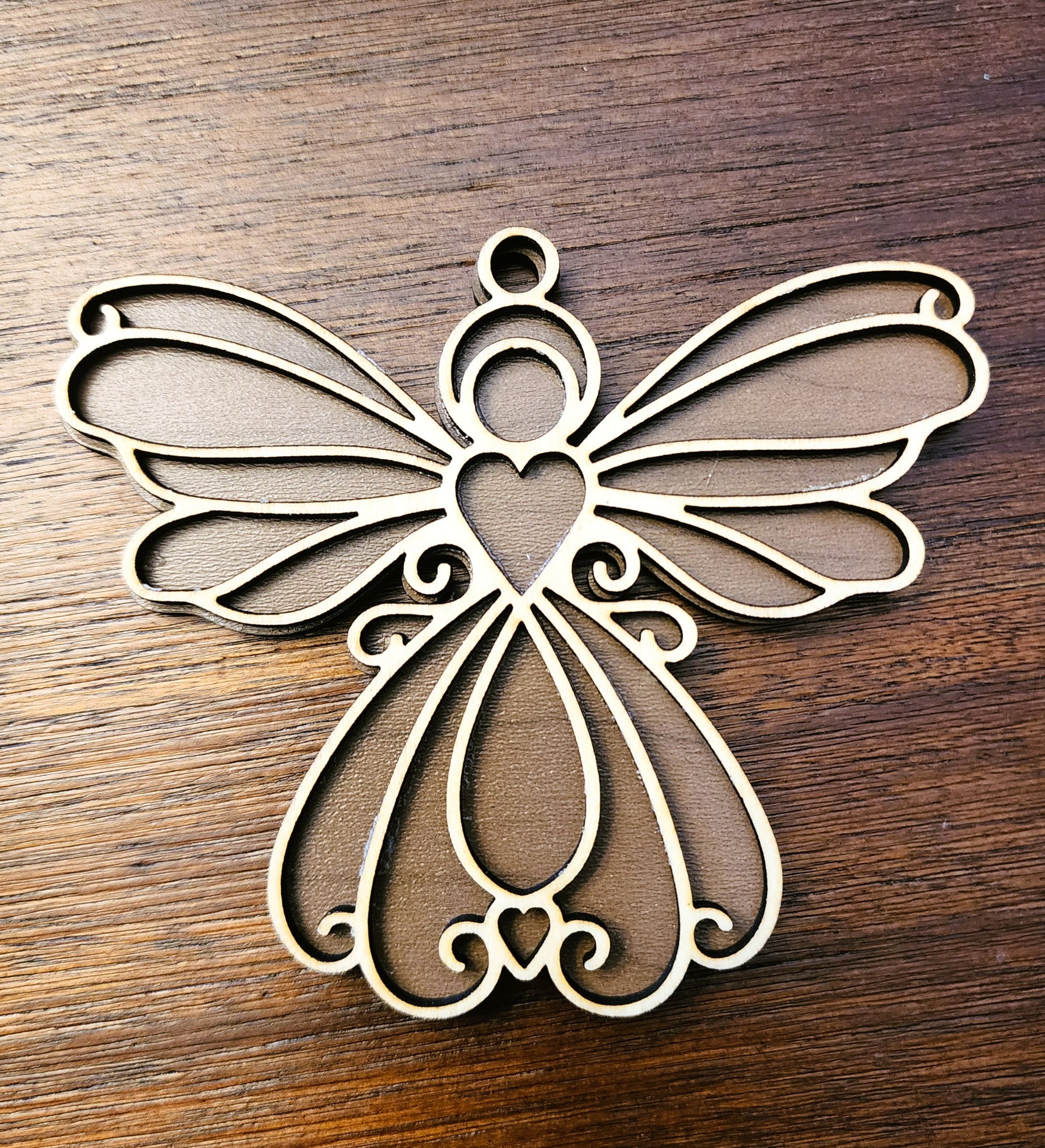 Angel Ornament with Walnut Background and Maple Foreground