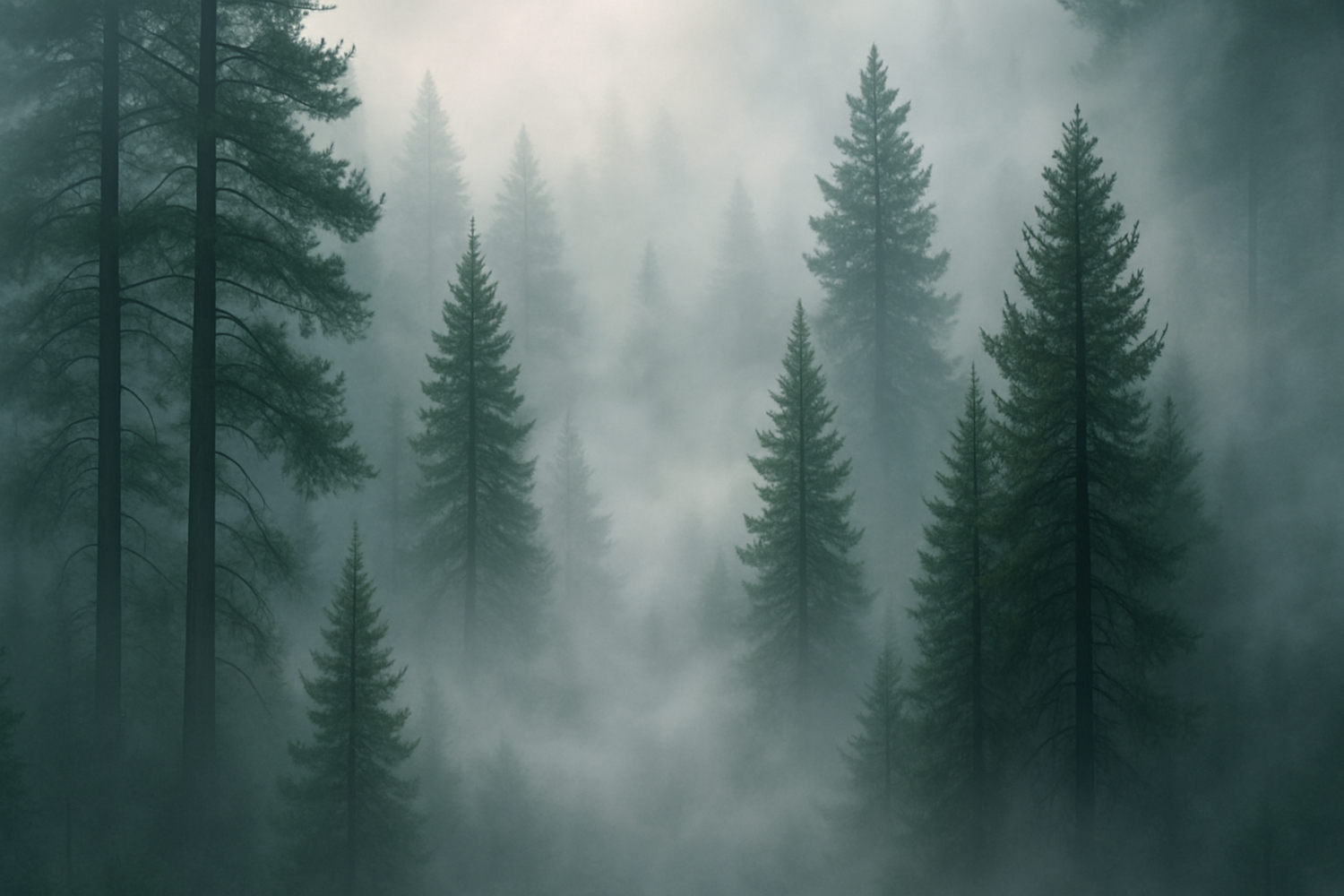 pine forest in mists