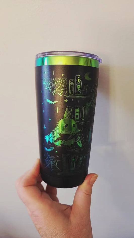 Boo Books! Halloween Reading Ghosts Tumbler – 20 oz Stainless Steel Cup with Lid & Straw