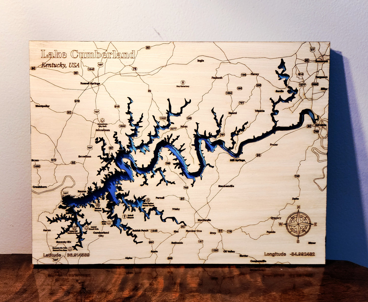Lake Cumberland Layered Topography Map